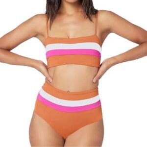 New l*space rebel Portia stripe amber high waist bikini set